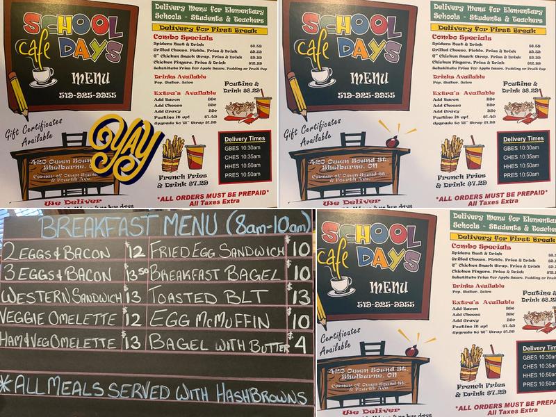 School Days Cafe Menu