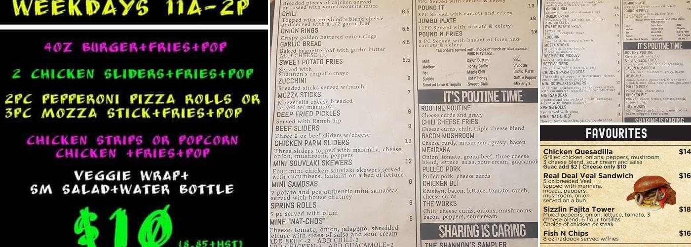Shannon’s Tap + Grill Menu