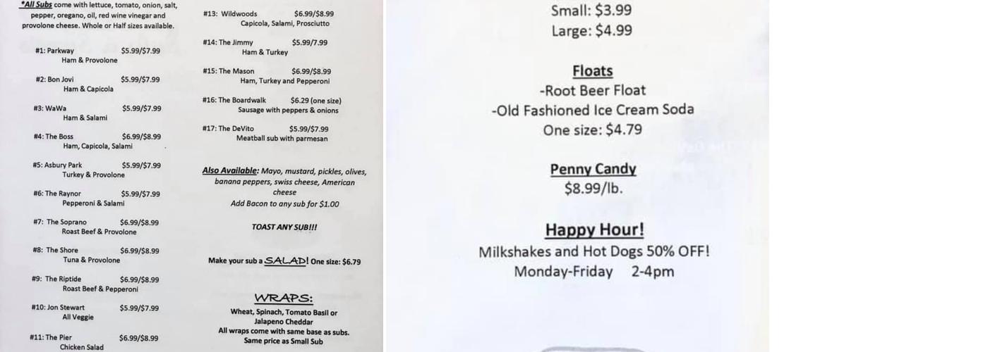 Jersey's Subs And Sweets Menu