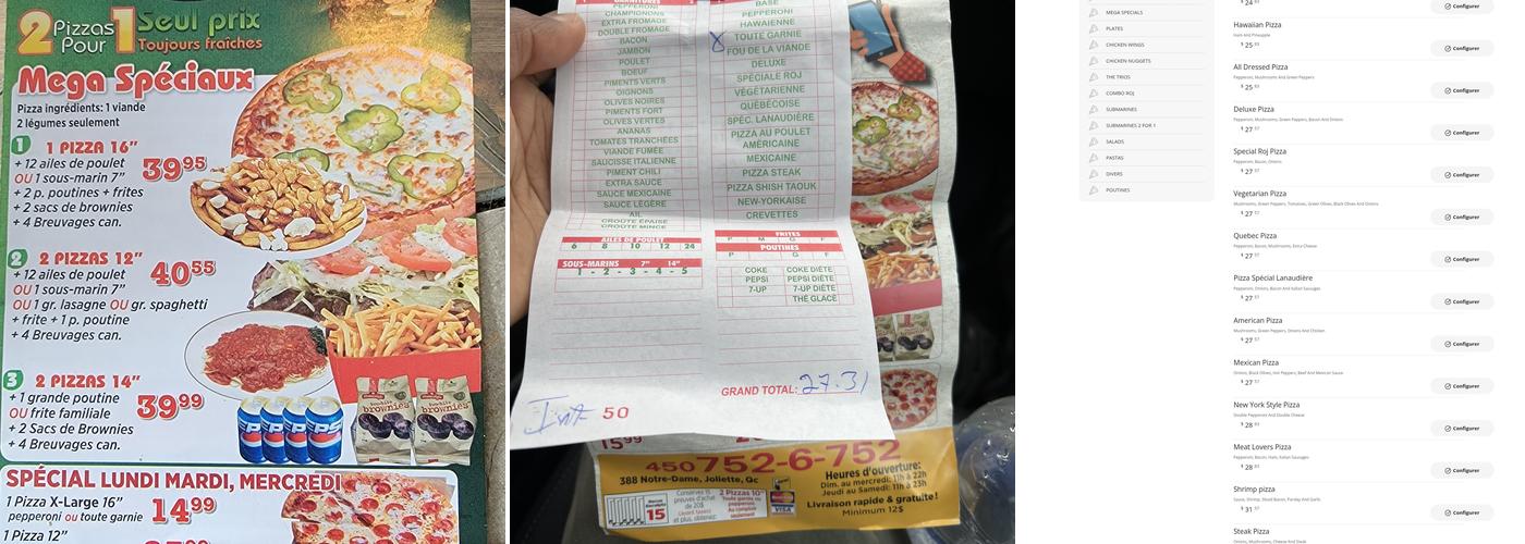 Roj Pizza Joliette Menu