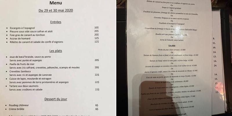 Lapin Qui Tousse Menu