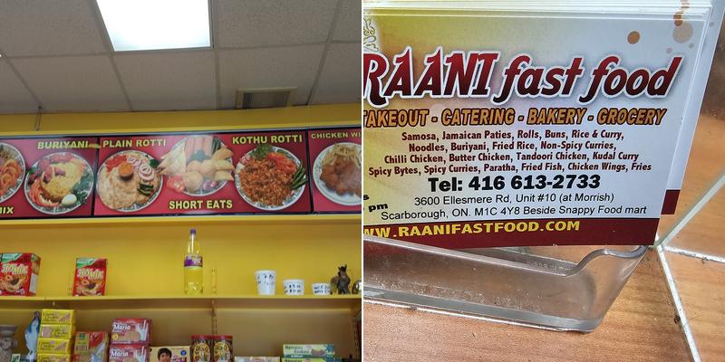 Raani Fast Food Menu