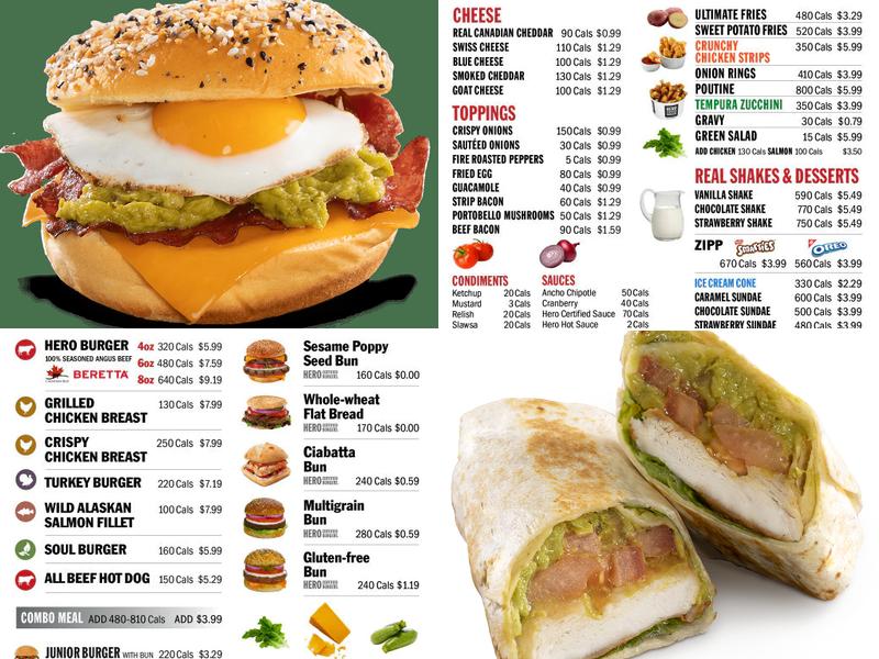 Hero Certified Burgers Menu