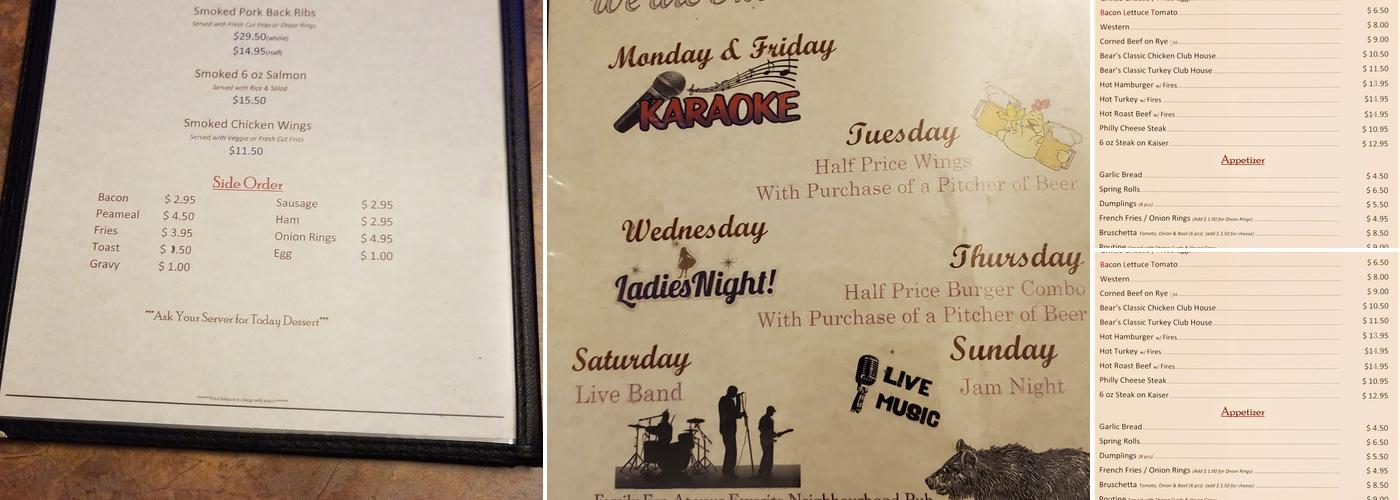 Black Bear Pub Menu