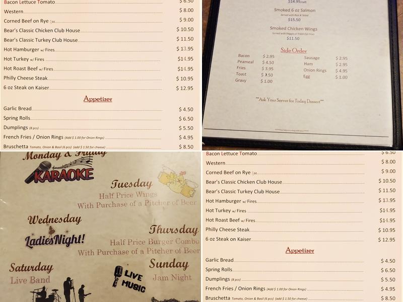 Black Bear Pub Menu