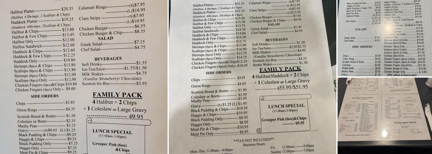 My Place Fish & Chips Menu