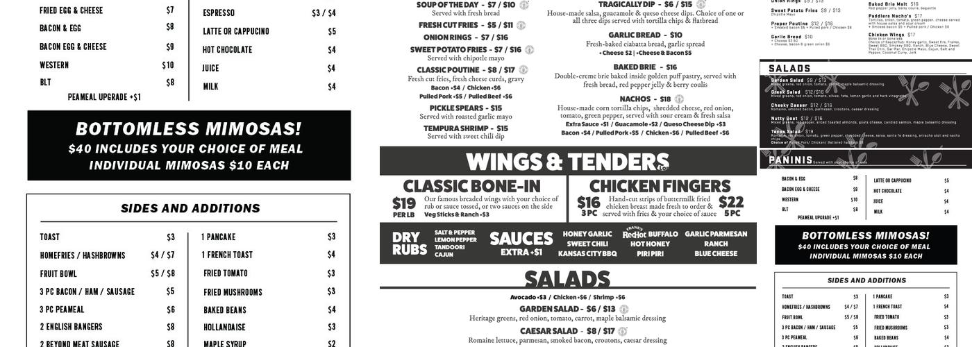 Canoe & Paddle Menu