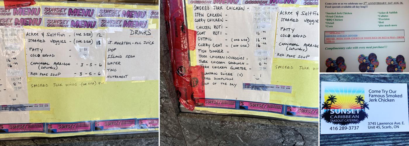 Sunset Caribbean Menu