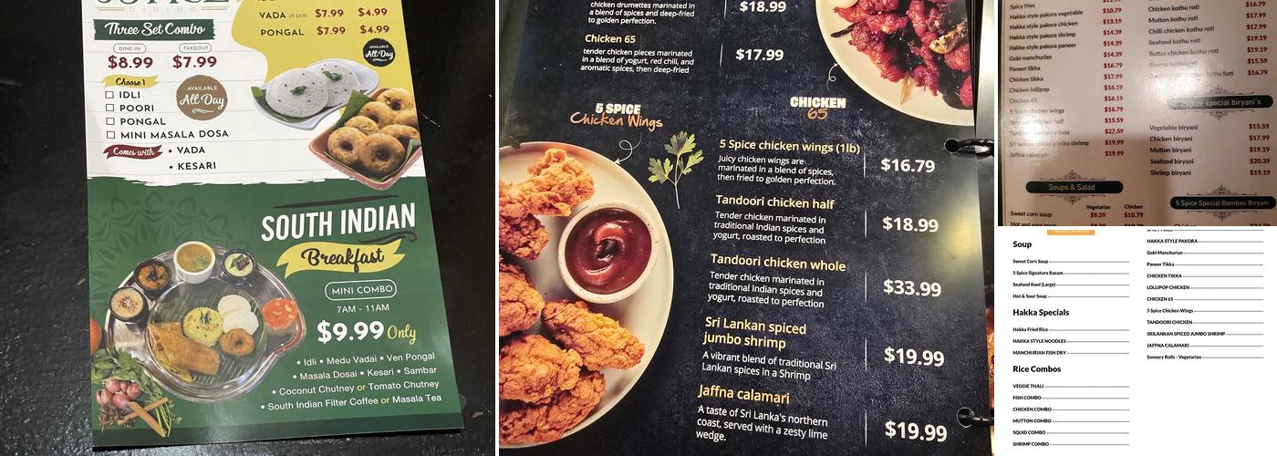 5 Spice Dining Menu