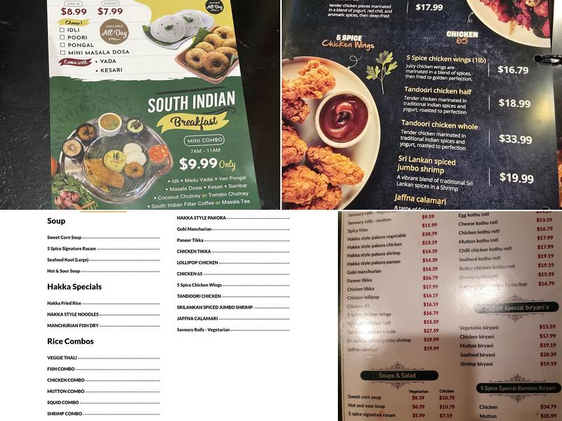 5 Spice Dining Menu