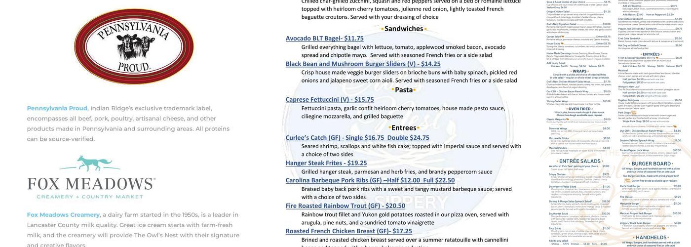 The Owl's Nest Restaurant Menu