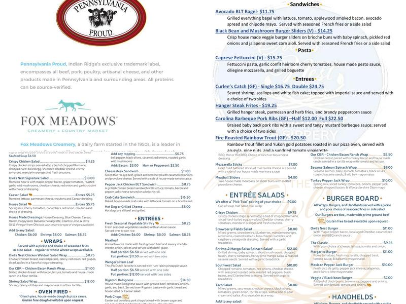 The Owl's Nest Restaurant Menu