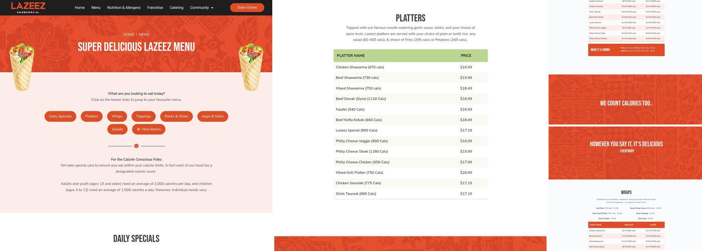Lazeez Shawarma Menu