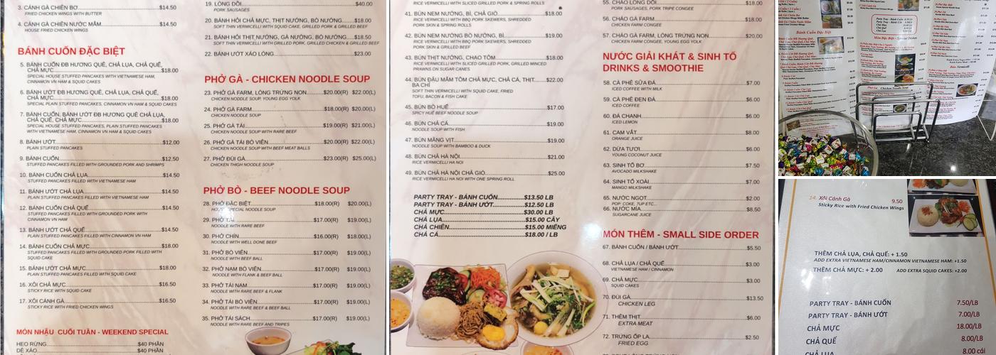 Banh Cuon Huong Que Menu