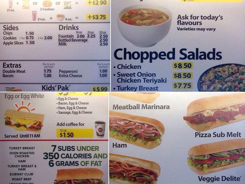 Subway Menu