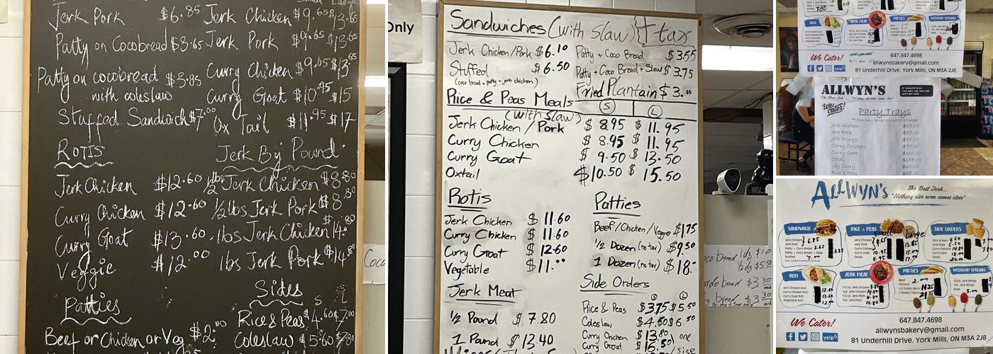 Allwyn’s Bakery Menu