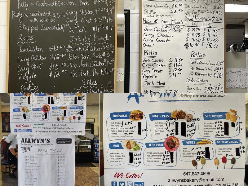 Allwyn’s Bakery Menu