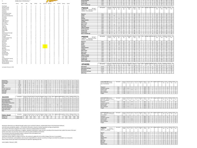 241 Pizza Menu