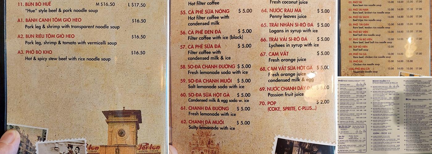 Pho Anh Tu Menu