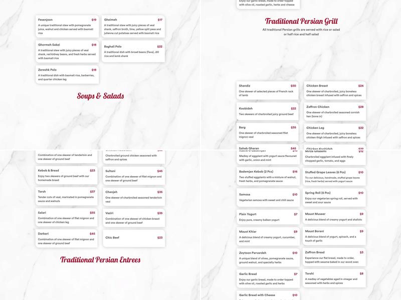 Zaffron/Persian Food Menu