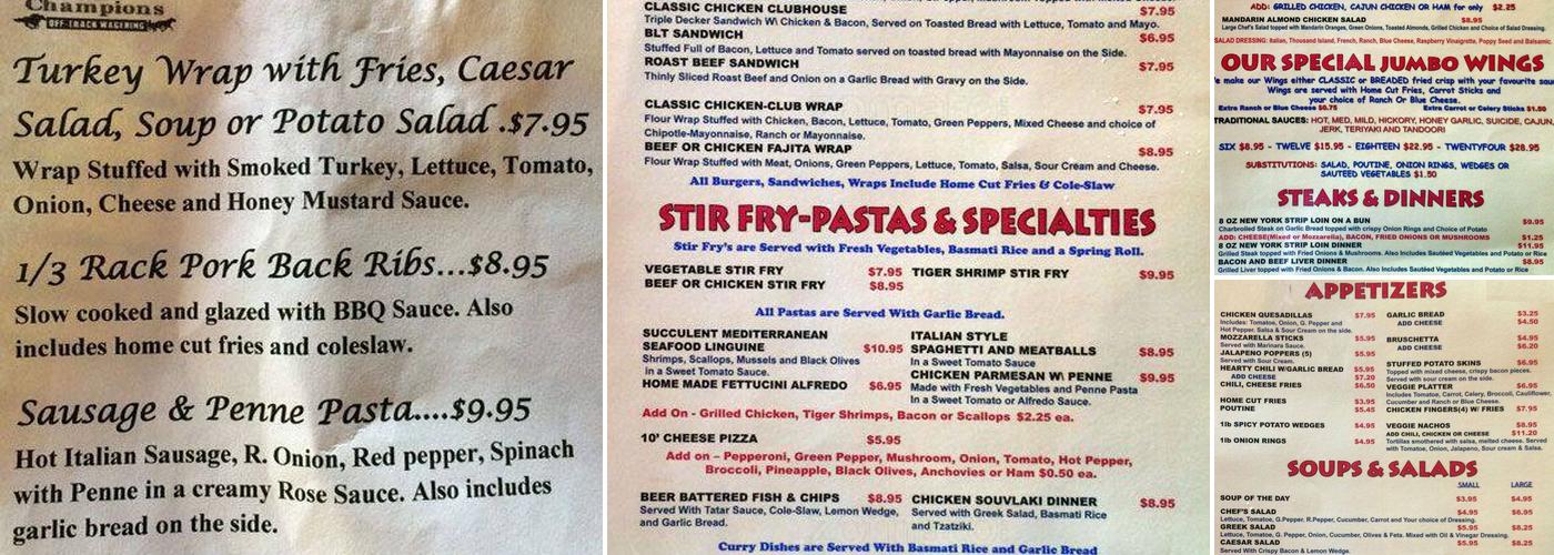 Sports Cafe Champions Menu