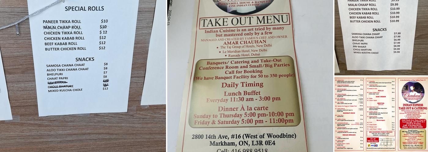 Chauhan's Indian Express Take out & Catering Menu