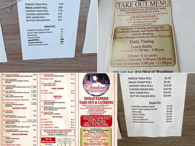 Chauhan's Indian Express Take out & Catering Menu