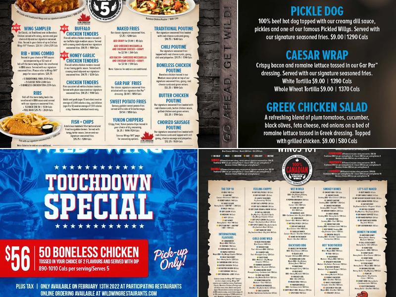 Wild Wing Menu