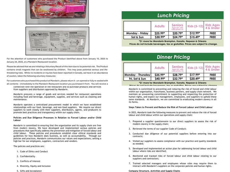 Mandarin Restaurant Menu