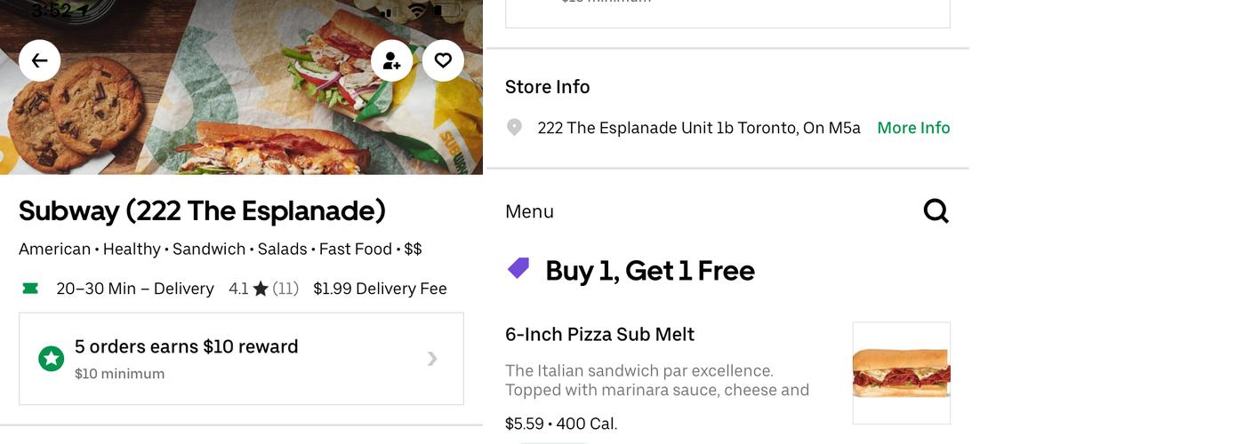Subway Menu