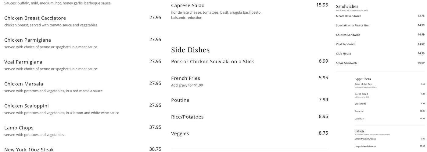 Bellissimo Pizzeria & Ristorante Menu