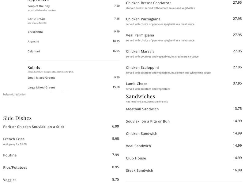 Bellissimo Pizzeria & Ristorante Menu