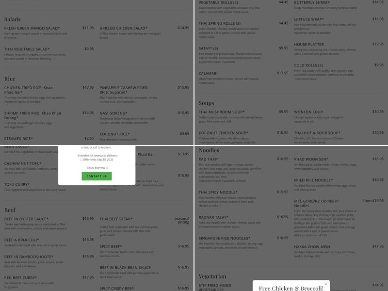 Satay On The Road Menu