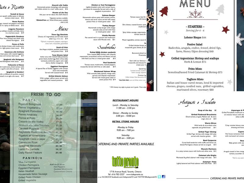 Tutto Pronto Bayview Menu