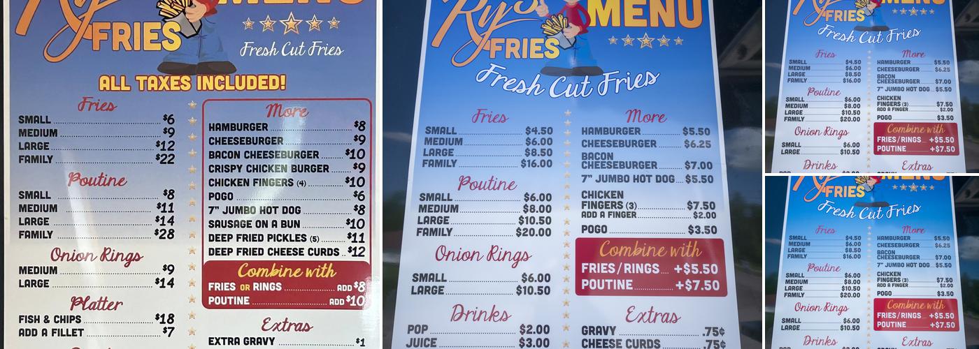 Ry's Fries Menu