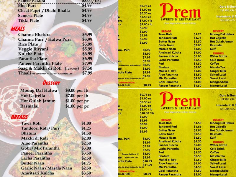 Prem Sweets Factory Menu