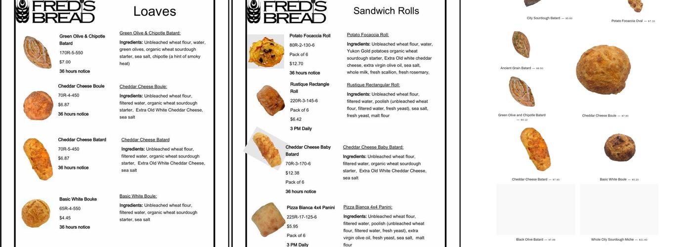 Fred's Bread Menu