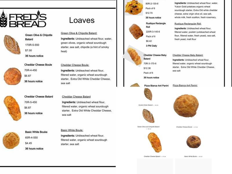 Fred's Bread Menu