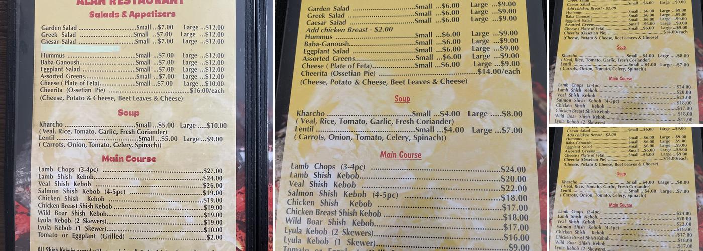 Alan Restaurant Menu