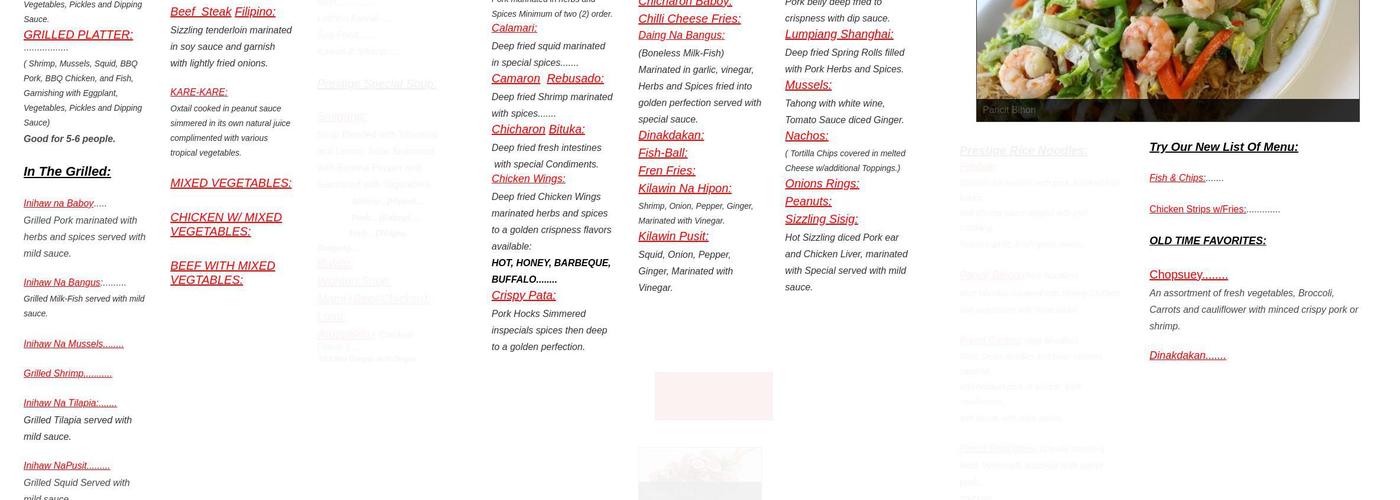 Prestige By Night Menu