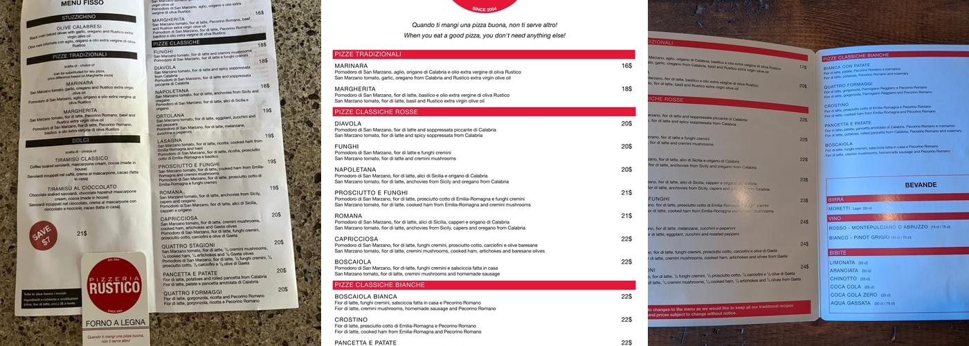 PIZZERIA RUSTICO Menu