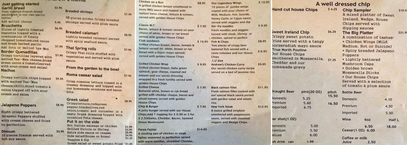Andrew's Place Menu