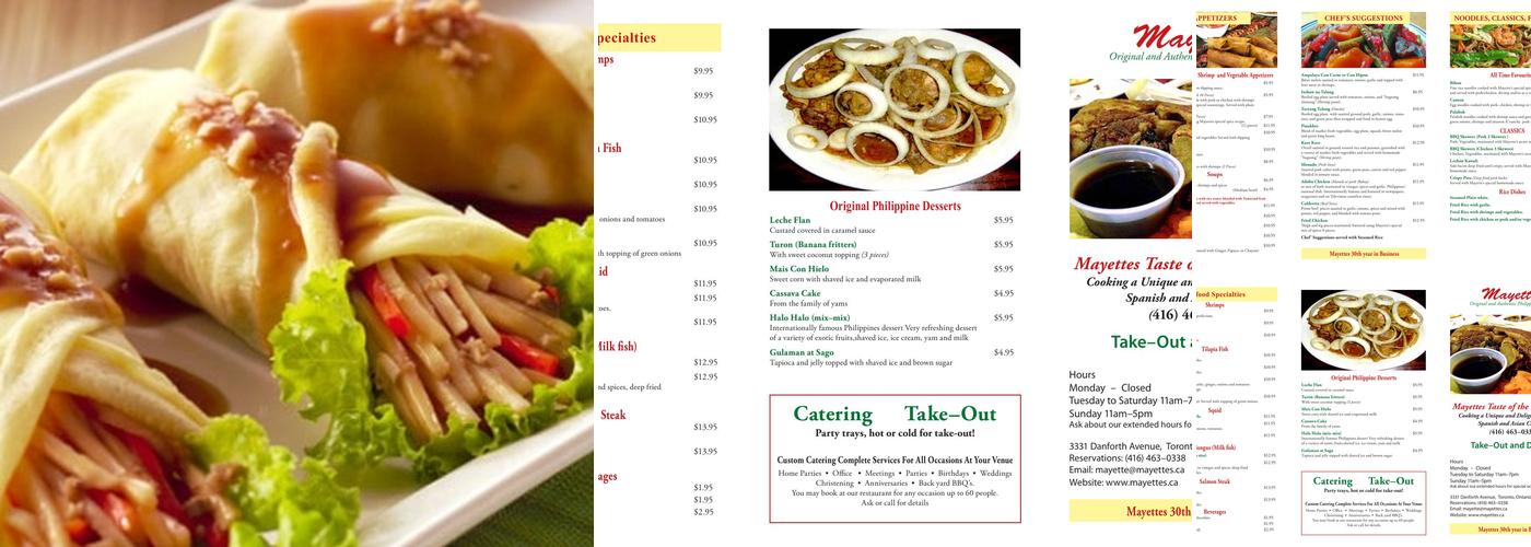 Mayettes , 411 Catering Services Menu