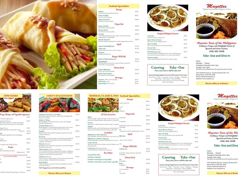 Mayettes , 411 Catering Services Menu
