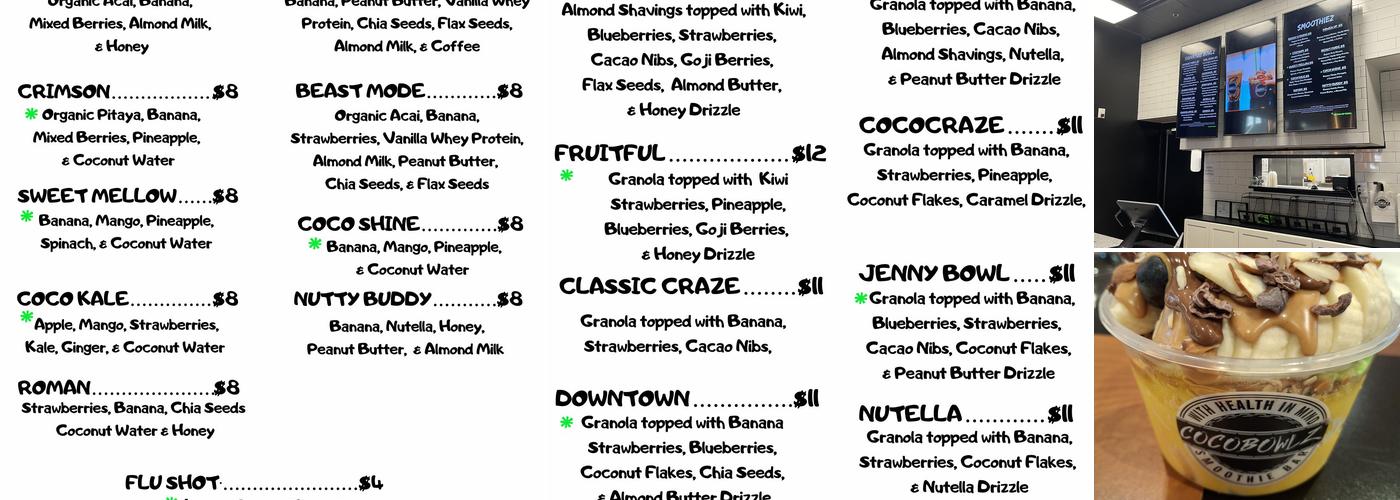 Cocobowlz - Haywood Mall Menu
