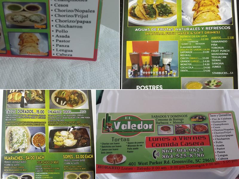 TAQUERIA El Valedor Menu