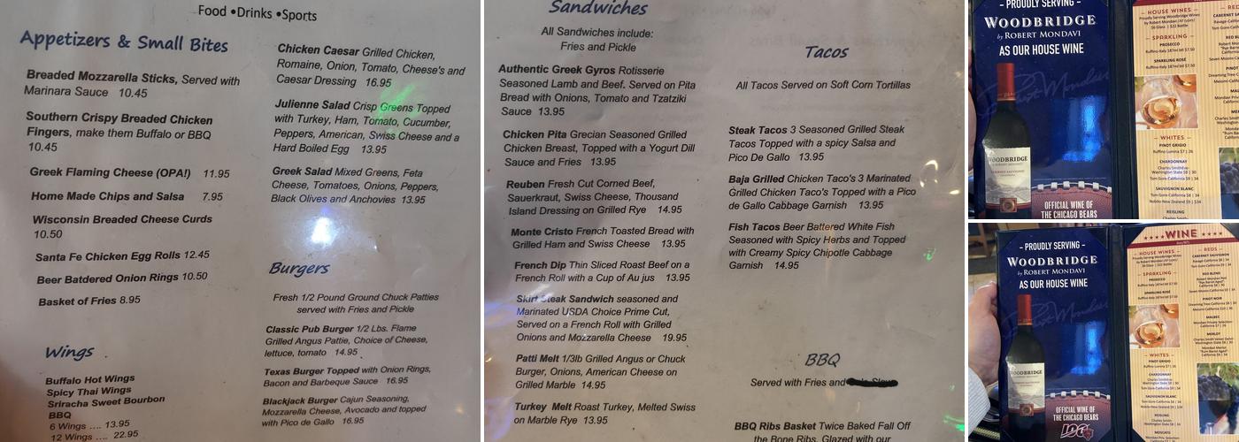 B's Corner Menu
