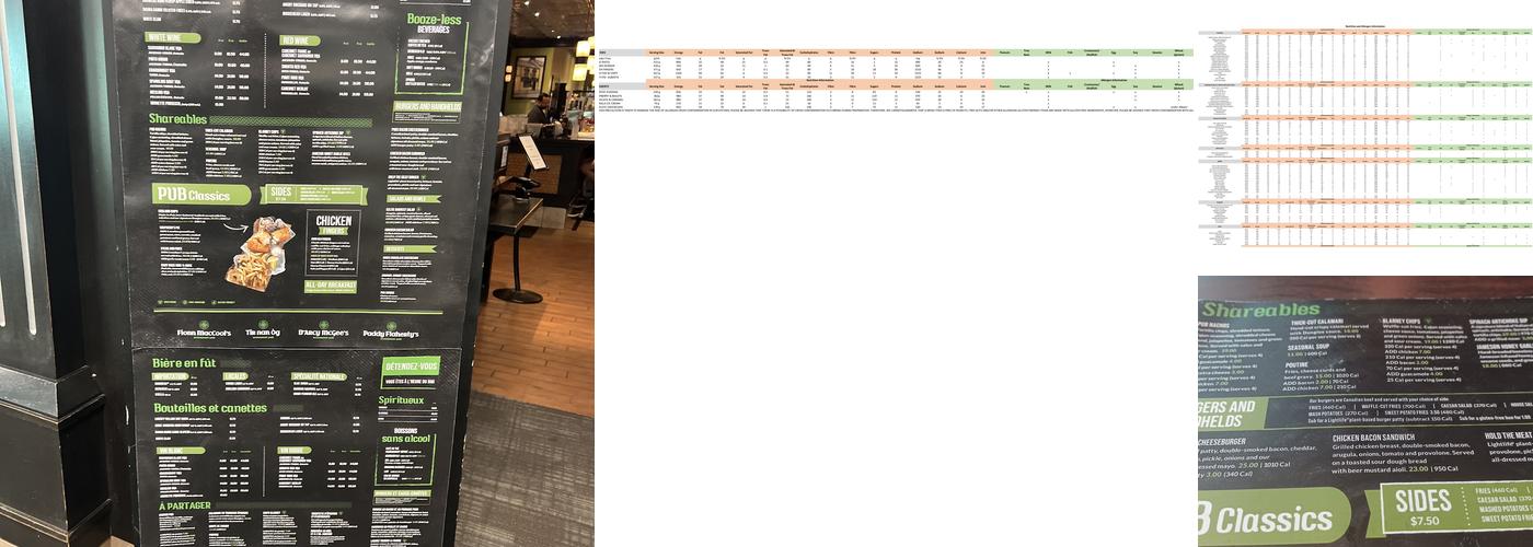 Fionn MacCool's Menu