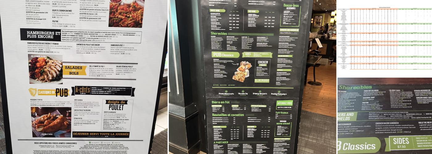 Fionn MacCool's Menu