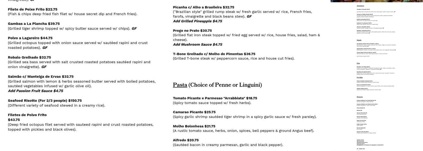 Don Quixote Restaurant Menu